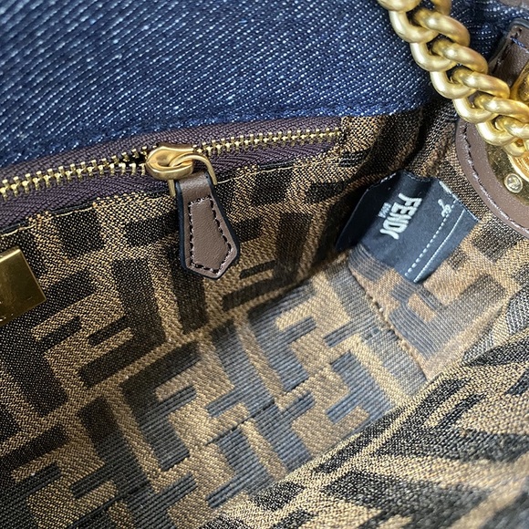 Fendi Baguette Series Denim Ff Embossed Baguette Bag - Picture 10 of 11